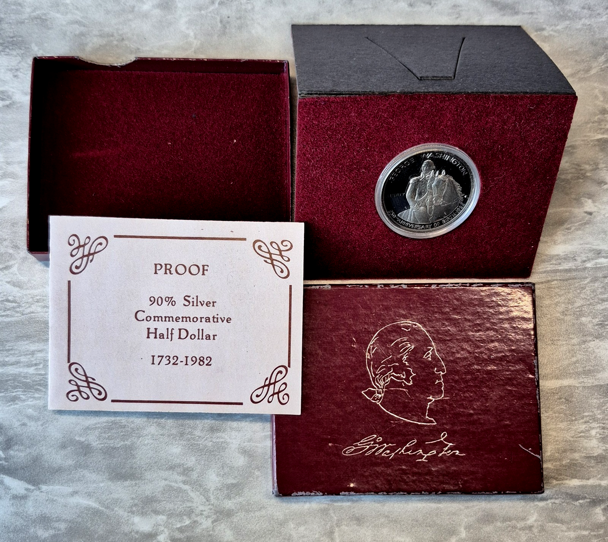 1982-S George Washington 250th Anniversary Proof 90% Silver Half Dollar OGP COA