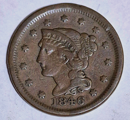 1846 Braided Hair Large Cent N17 R3 Small Date Strong VF-XF Features 1C Liberty