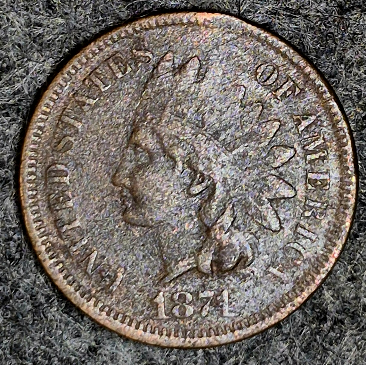 1874 Indian Head Cent Penny, F+/VF Features, LIBERTY, Receive Coin Pictured 1C