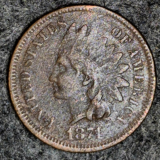 1874 Indian Head Cent Penny, F+/VF Features, LIBERTY, Receive Coin Pictured 1C