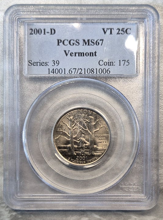 2001-D Vermont State Quarter PCGS MS67 Washington 25C 50 States Gem Uncirculated