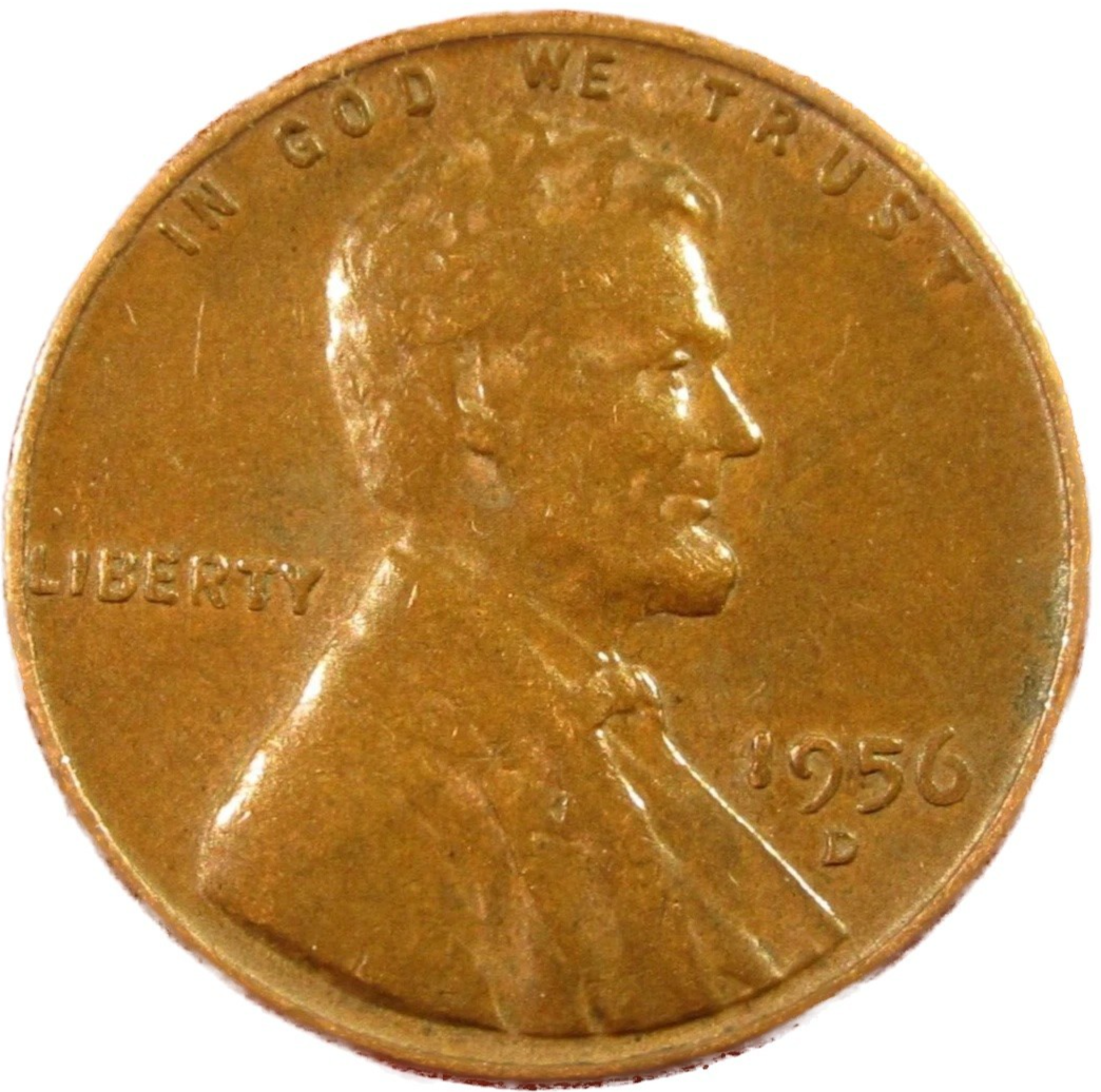 1956 D Lincoln Cent Good - Very Good  (G-VG) Circulated Condition Copper Penny