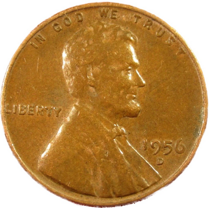 1956 D Lincoln Cent Good - Very Good  (G-VG) Circulated Condition Copper Penny