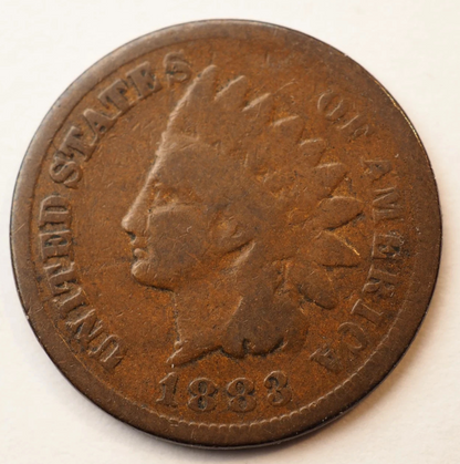1883 Indian Head Cent Good- Very Good Average Circulated Condition Copper Penny
