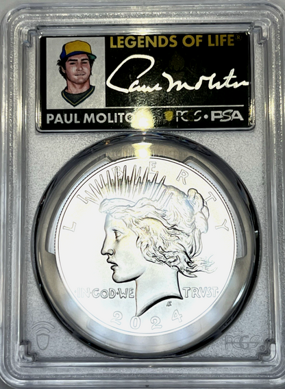 2024 Peace Dollar 1oz .999 Silver PCGS MS70 Paul Molitor, RARE 1 Of Only 5 WW