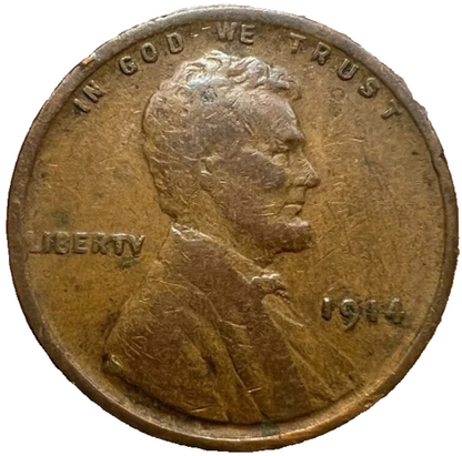 1914 P Lincoln Wheat Cent Good - Very Good (G-VG) Copper Average Circulated 1c