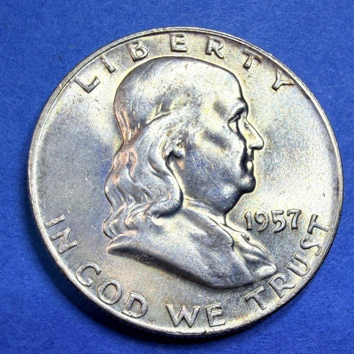 1957 Franklin Half Dollar 50C BU Brilliant Uncirculated 90% Silver Golden Toned