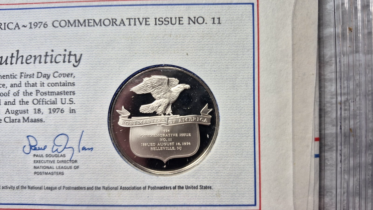 1976 Postmasters of America Clara Maass Sterling Silver Proof Medal FDC Set