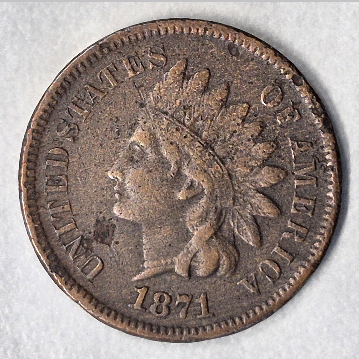1871 Indian Head Cent Penny 1C VG Very Good Semi Key Date Low Mintage US Coin