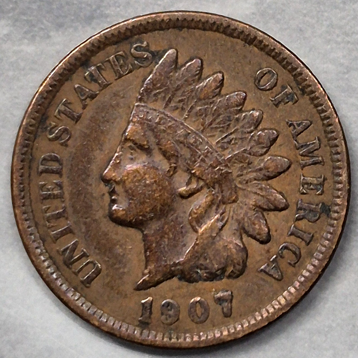 1907 Indian Head Cent Penny 1C VF Very Fine Bronze Philadelphia Mint US Coin