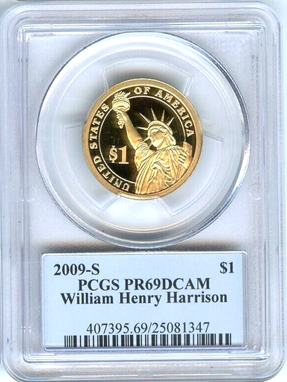 ✅ 2009-S $1 William H Harrison PCGS PR69 DCAM Presidential Dollar Coin Photos
