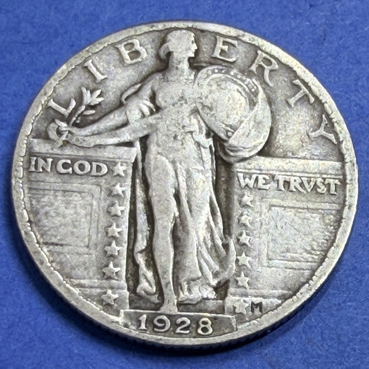 1928 Standing Liberty Quarter 25C VF Very Fine Type 2 90% Silver Classic US Coin