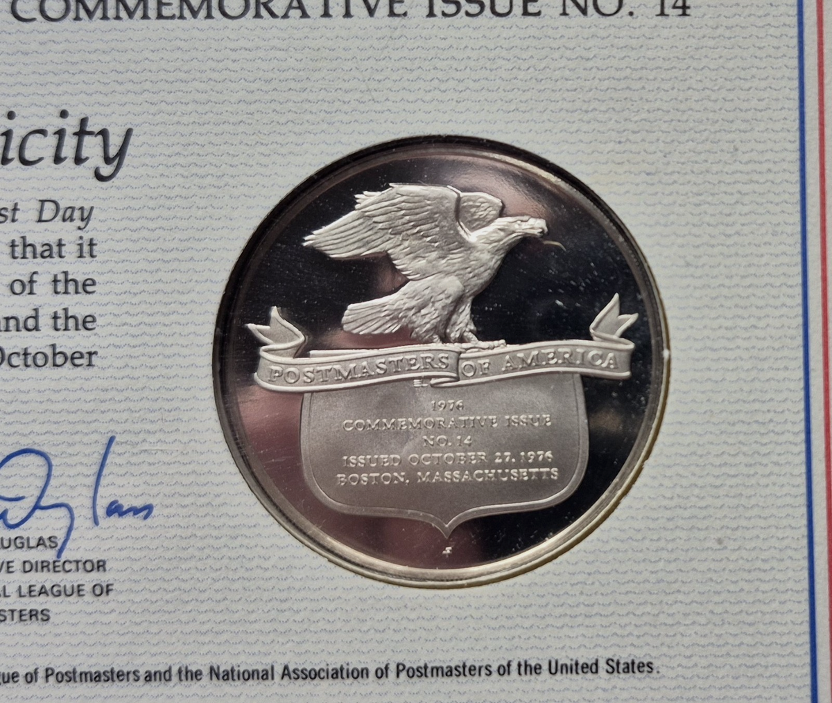 1976 Postmasters of America Christmas Sterling Silver Proof Medal FDC Set
