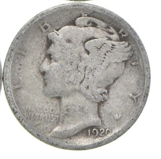 1920 P Mercury 90% SILVER Dime G-VG Average Circulated Condition