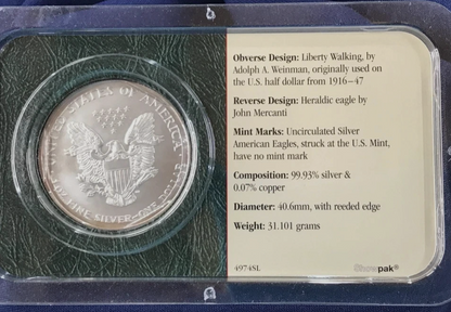 2002 American .999 Silver Eagle Dollar Uncirculated Littleton Holder