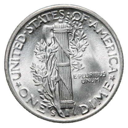 1945 S Mercury Dime BU Brilliant Uncirculated 90% Silver 10c FSB White Coin