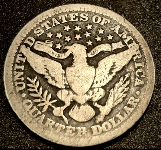 1913 Barber Silver Quarter 90 % SILVER Very Collectable Date Coin VG-F Features