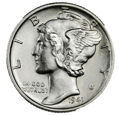 1941 P Mercury Dime BU Brilliant Uncirculated 90% Silver 10c Full Bands Coin