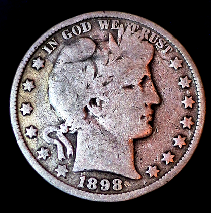 1898 Barber Silver Half Dollar 90% Silver Strong Classic VG Features US Coin 50C