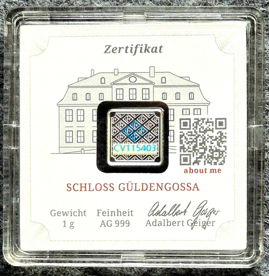 Geiger Original Premium 1 Gram Silver Bar .999 Fine Ag In Assay Case Germany