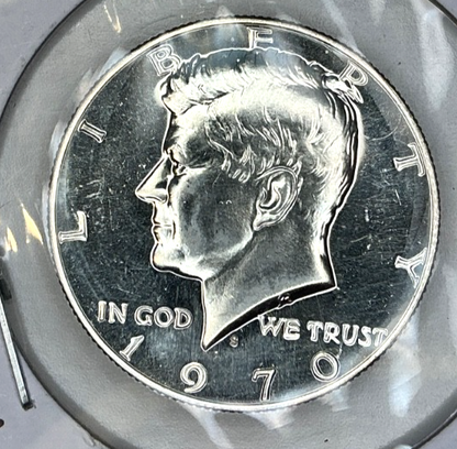 1970-S Kennedy 40% SILVER Half Dollar 50C DCAM Proof Coin Old Flip With Writing