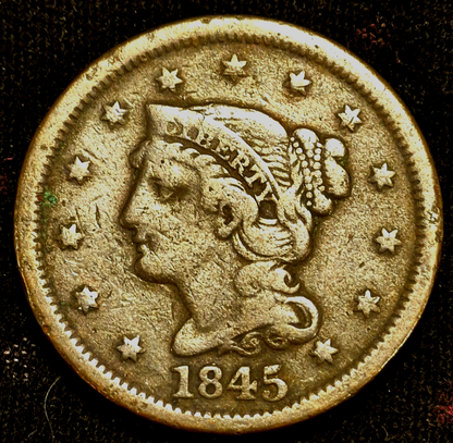 1845 Braided Hair Large Cent N9 R2 GSID 1111 Strong F-VF Features