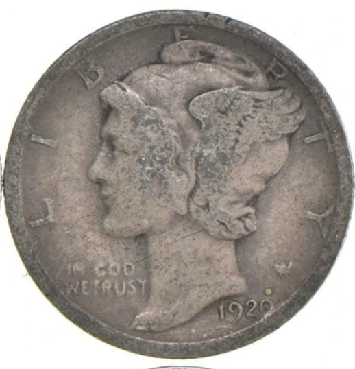 1920 P Mercury 90% SILVER Dime G-VG Average Circulated Condition