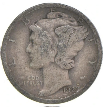 1920 P Mercury 90% SILVER Dime G-VG Average Circulated Condition