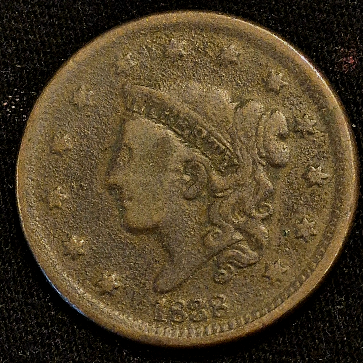 1838 Braided Hair Large Cent GSID 1042 N-10 Variant With G-VG Features 1C