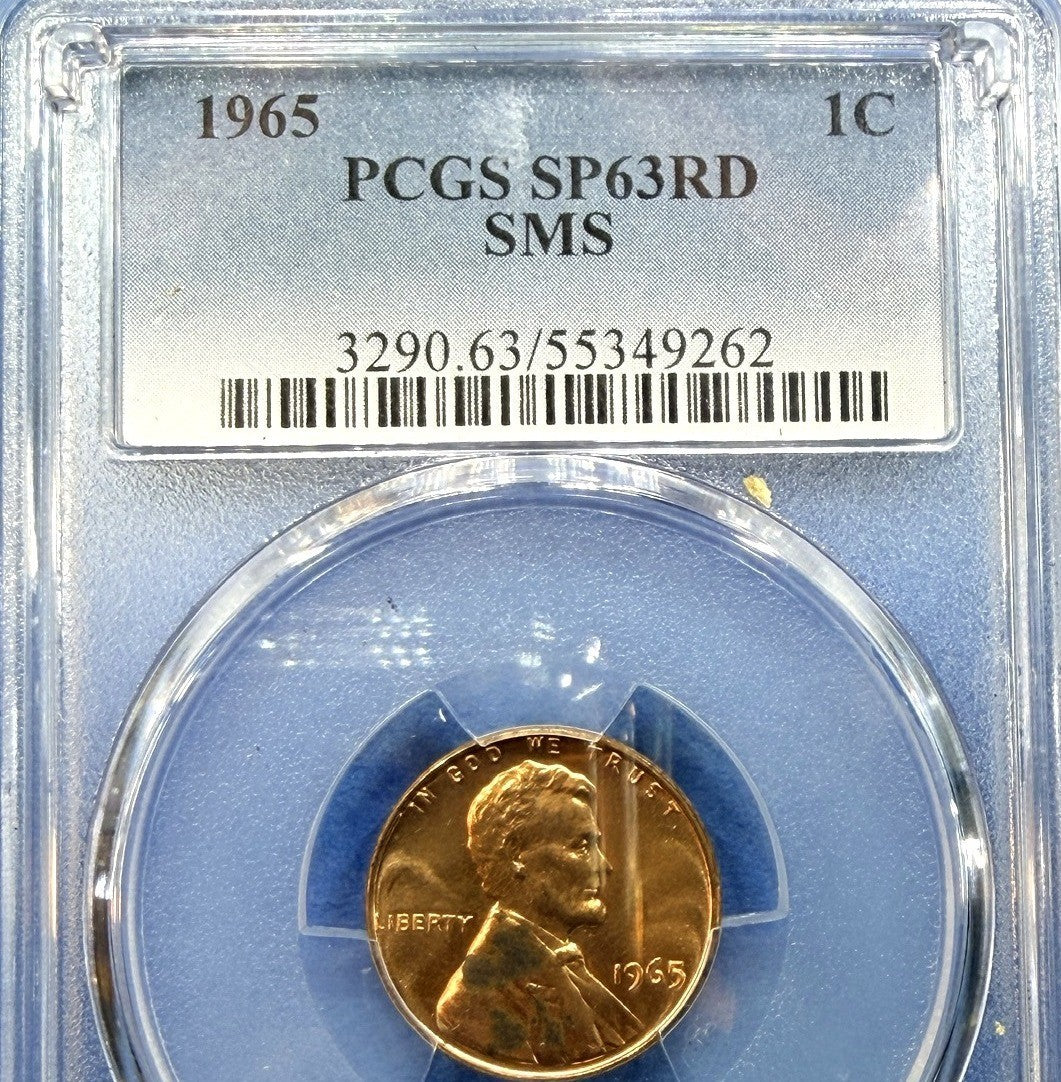 1965 SMS Lincoln Memorial Cent 1C PCGS SP63RD Special Mint Set Red Penny Coin