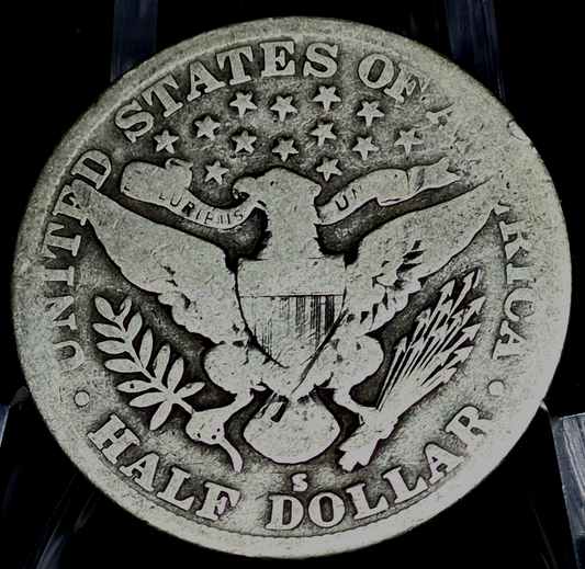 1915 S Barber Half Dollar 90% Silver, Last Yr, VG-Fine Features Partial Motto