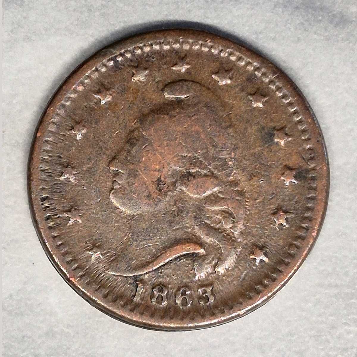 1863 Army & Navy Civil War Token Patriotic CWT Liberty Head 13 Stars VF Copper