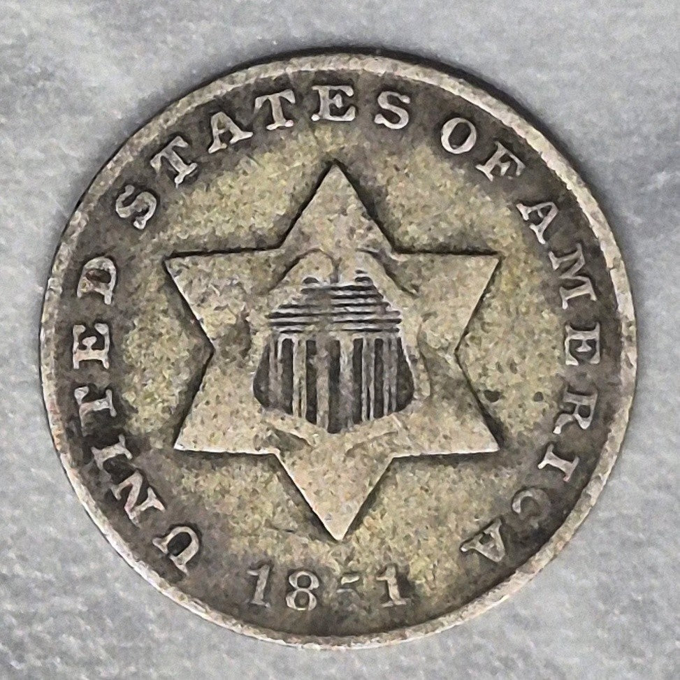1851 Three Cent Silver Trime 3CS Type 1 First Year of Issue Philadelphia VF