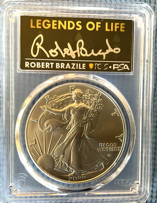 🏅🏅ROBERT BRAZILE 2022 $1 Silver Eagle .999  PCGS MS70 FS Legends of Life🏅