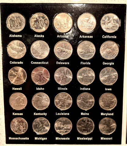 US STATE QUARTER SET P & D MINTS WITH ALBUMS, 1999 THRU 2008. 100 UNC QUARTERS