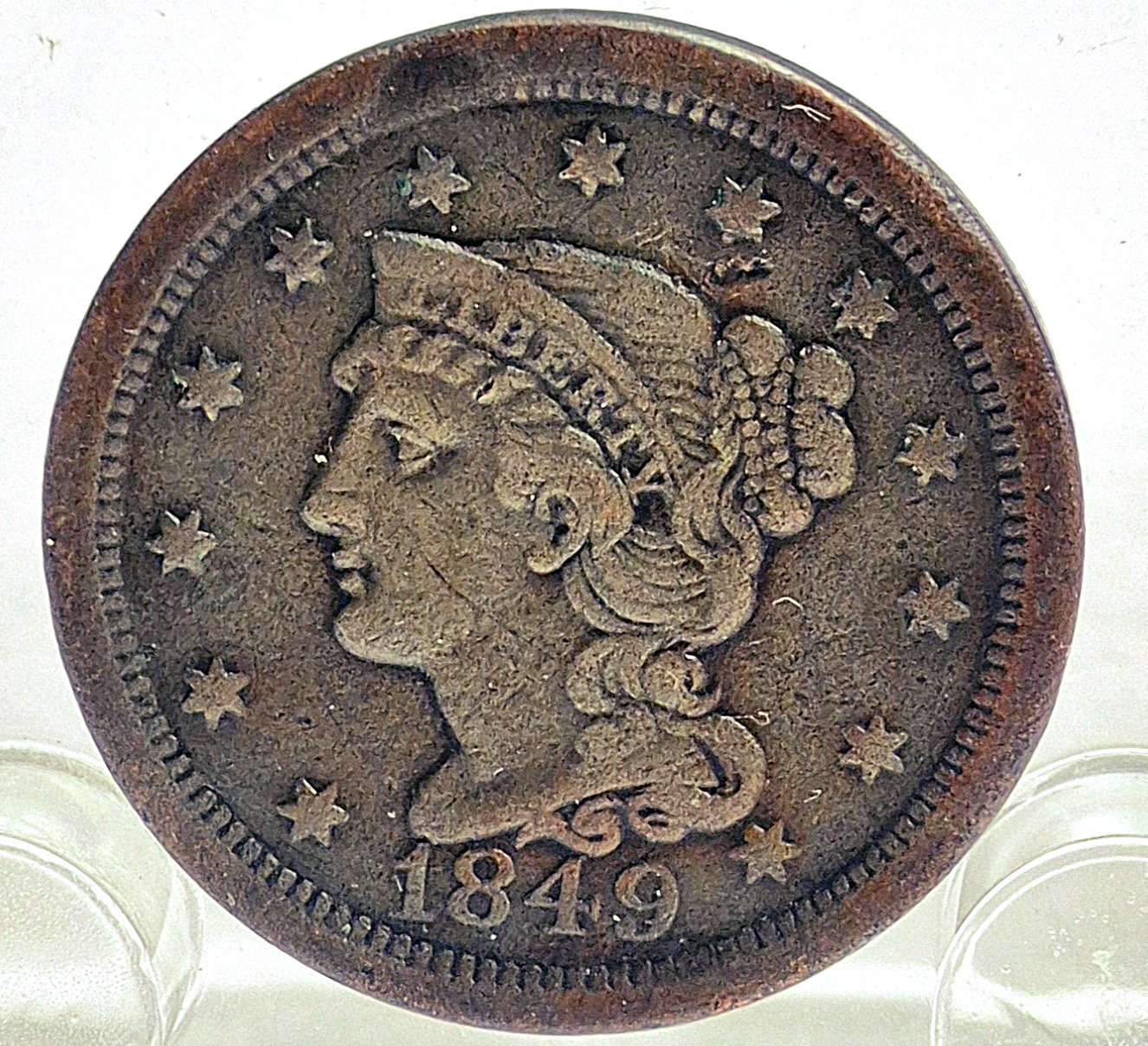 1849 Coronet Large Cent Braided Hair Very Fine Features N27 R4 1C
