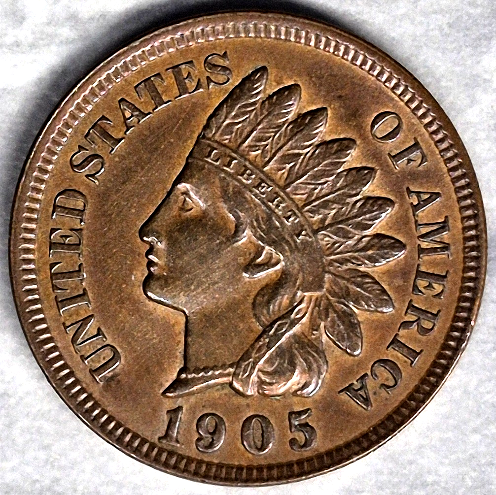 1905 Indian Head Cent Penny 1C UNC Uncirculated Brown Full LIBERTY & Diamonds
