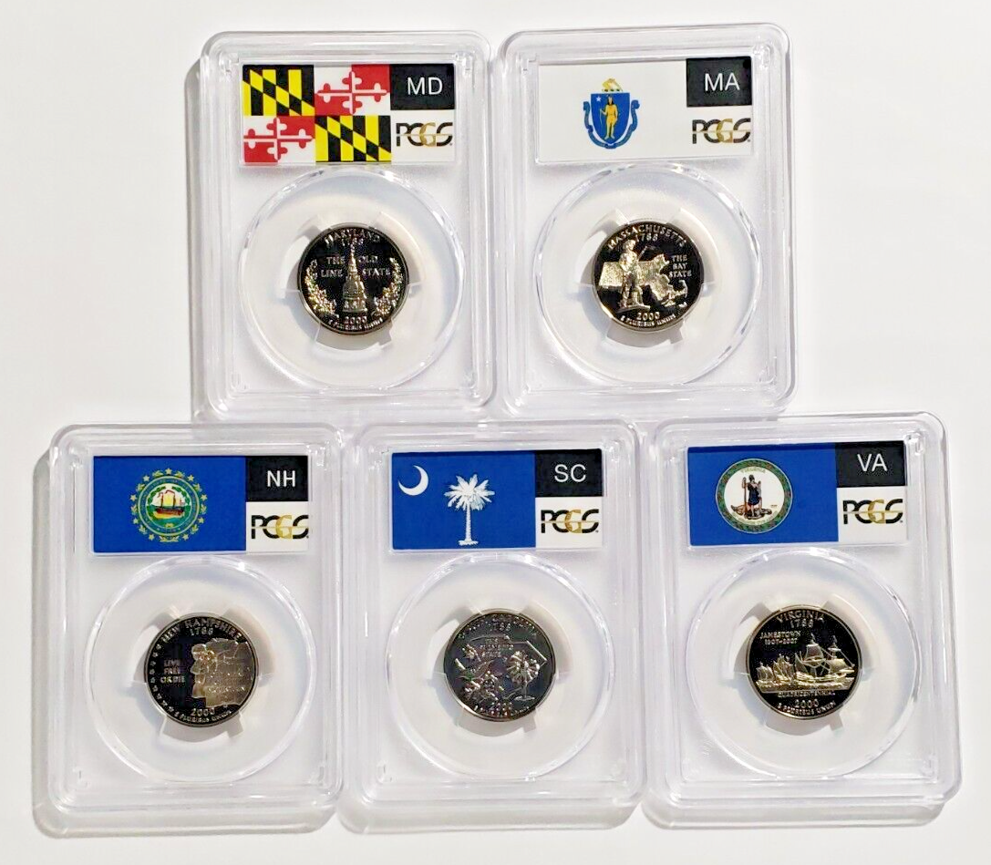 5 COIN LOT - 2000-S State Label Flag Labels Washington Quarter Set PCGS PR69DCAM