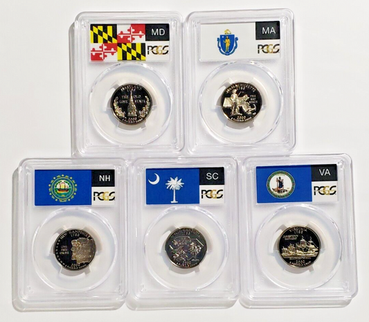 5 COIN LOT - 2000-S State Label Flag Labels Washington Quarter Set PCGS PR69DCAM