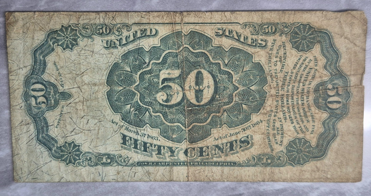 1875 50 Cent Fractional Currency Fifth Issue Crawford Red Seal Allison New VG-F