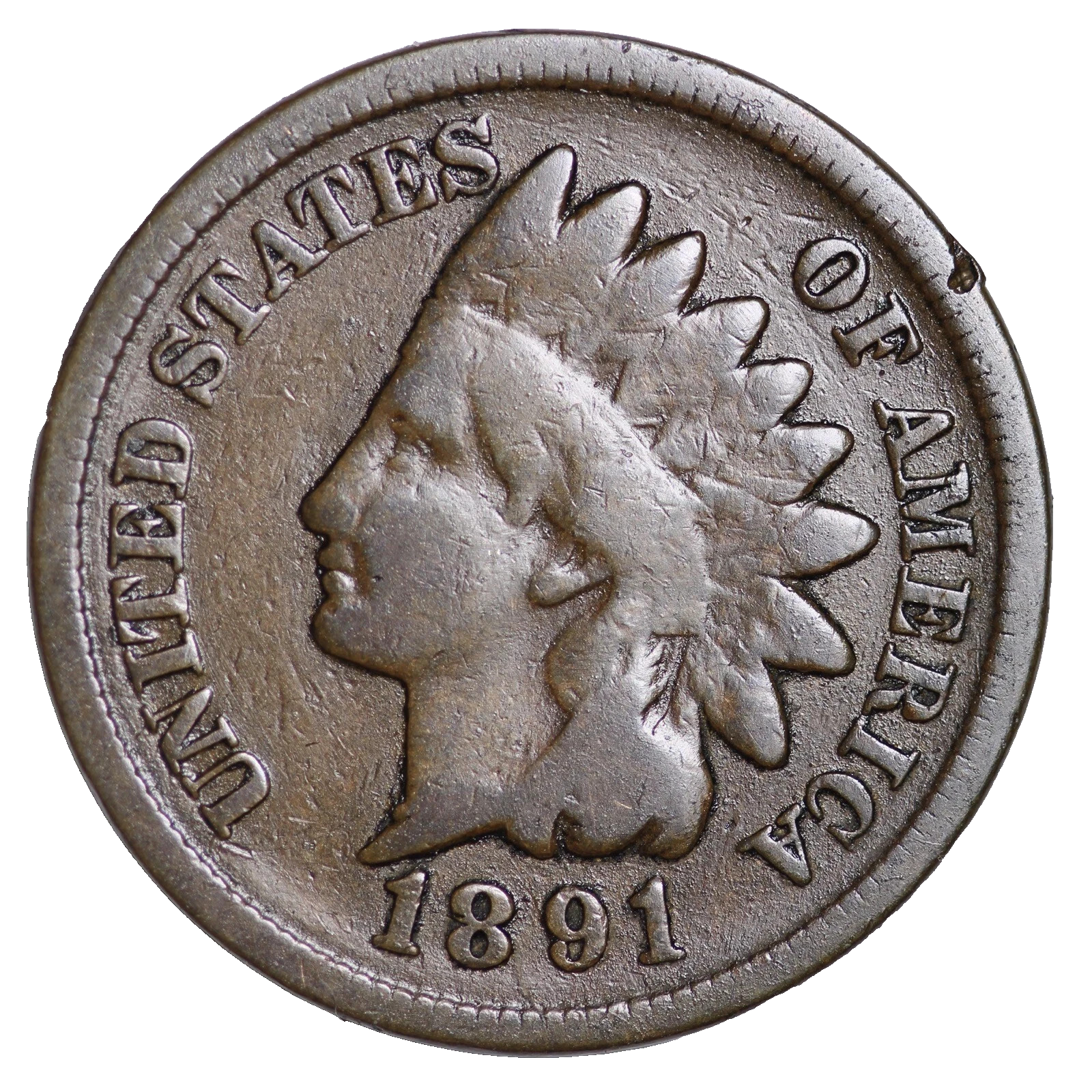 1891 Indian Head Cent Penny Good - Very Good (G-VG) Features Better Date Coin