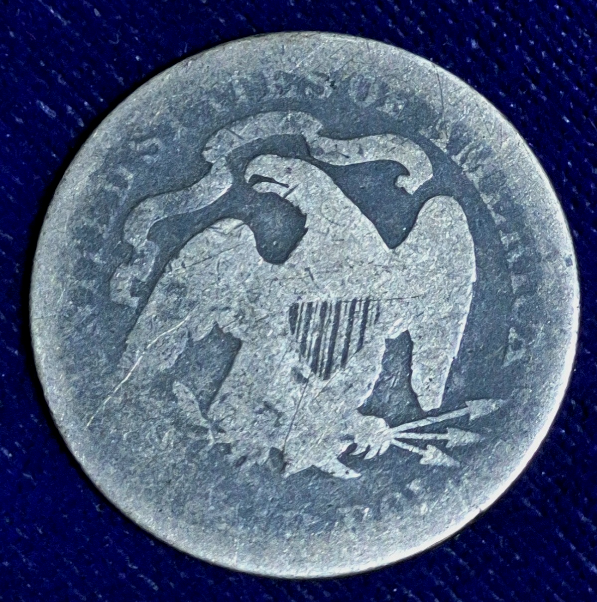 1876 Seated Liberty Quarter 90% Silver U.S. Coin G-VG Features Gun Barrel Toning