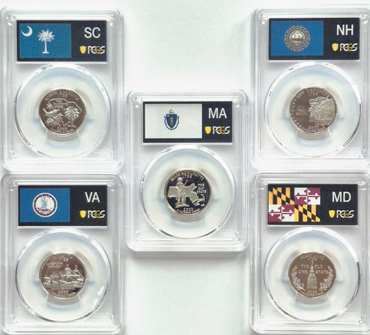 2000 S State Quarter Set 90% Silver PCGS High Graded PR69DCAM (VA/MA/SC/NH/MD)