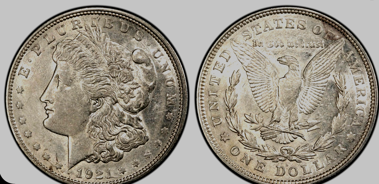 (1) 1921-D Morgan Dollar 90% Silver With AU+ Circulated Features 1$
