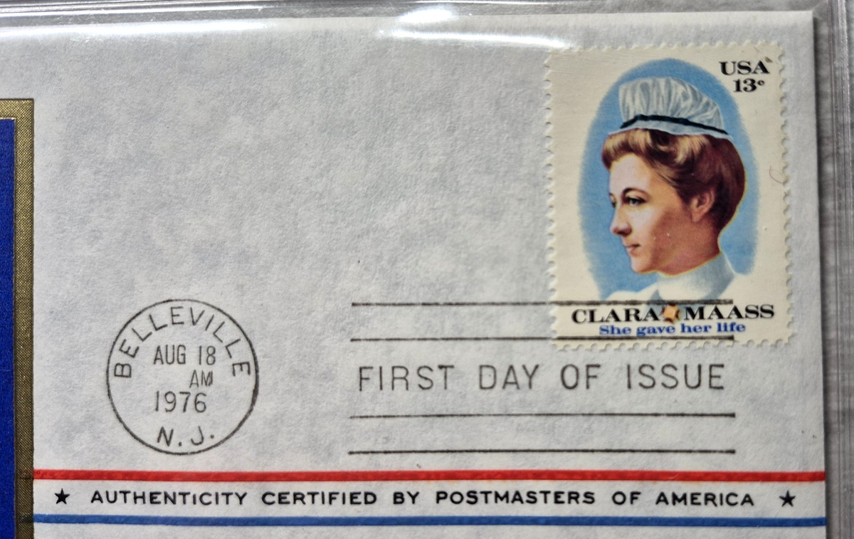 1976 Postmasters of America Clara Maass Sterling Silver Proof Medal FDC Set