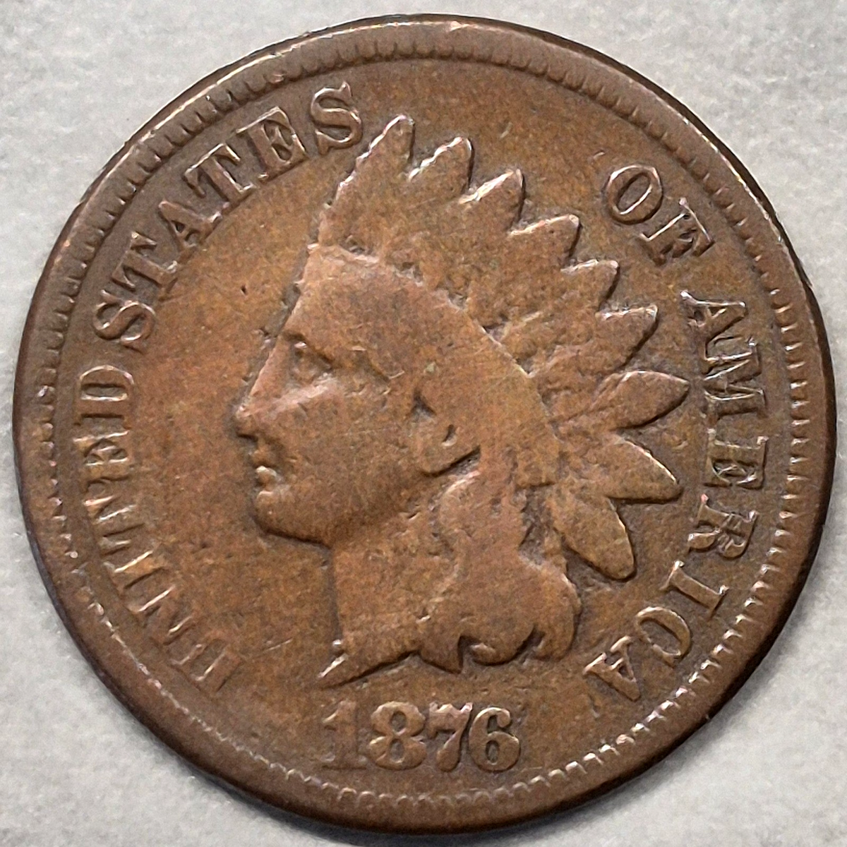 1876 Indian Head Cent Penny 1C VG Very Good Semi Key Date Low Mintage Bronze