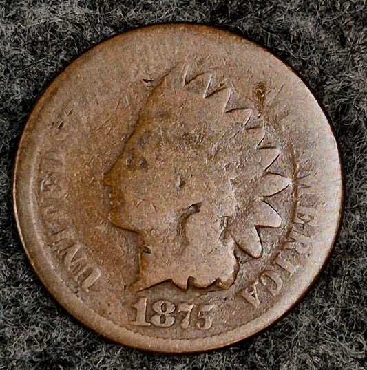 1875 Indian Head Cent Penny AG or Less Features, Hole Filler, Coin Pictured 1C