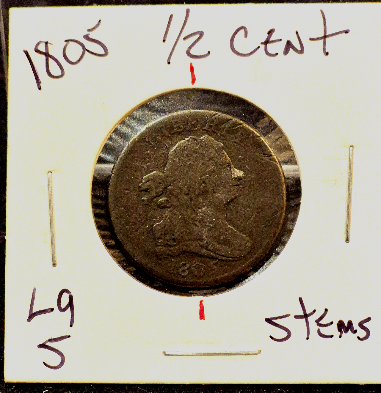 1805 Draped Bust Half Cent Large 5 W/Stems VG-Fine Features *Rotation Error* 1C
