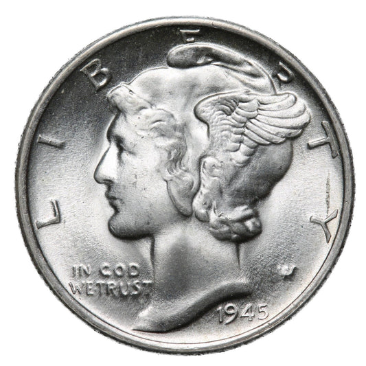 1945 S Mercury Dime BU Brilliant Uncirculated 90% Silver 10c FSB White Coin