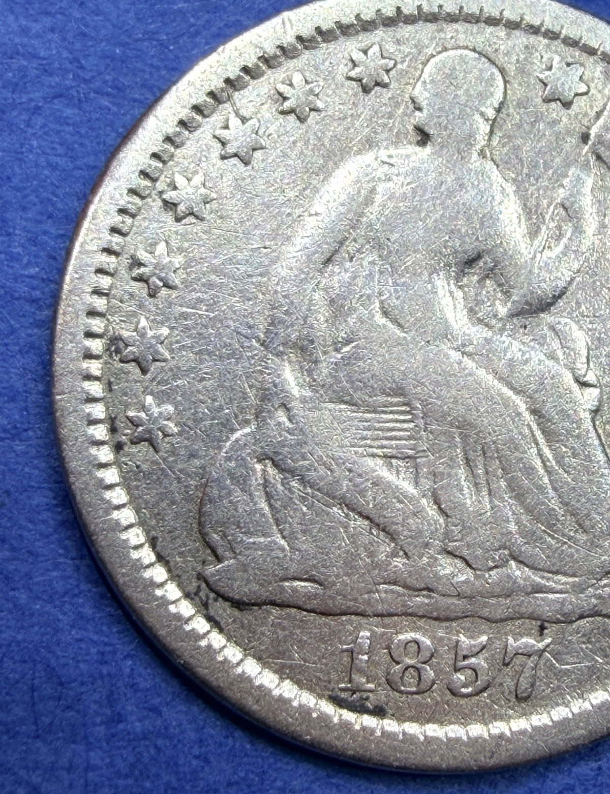 1857 Seated Liberty Half Dime H10C 90% Silver F Fine Pre Civil War Type Coin